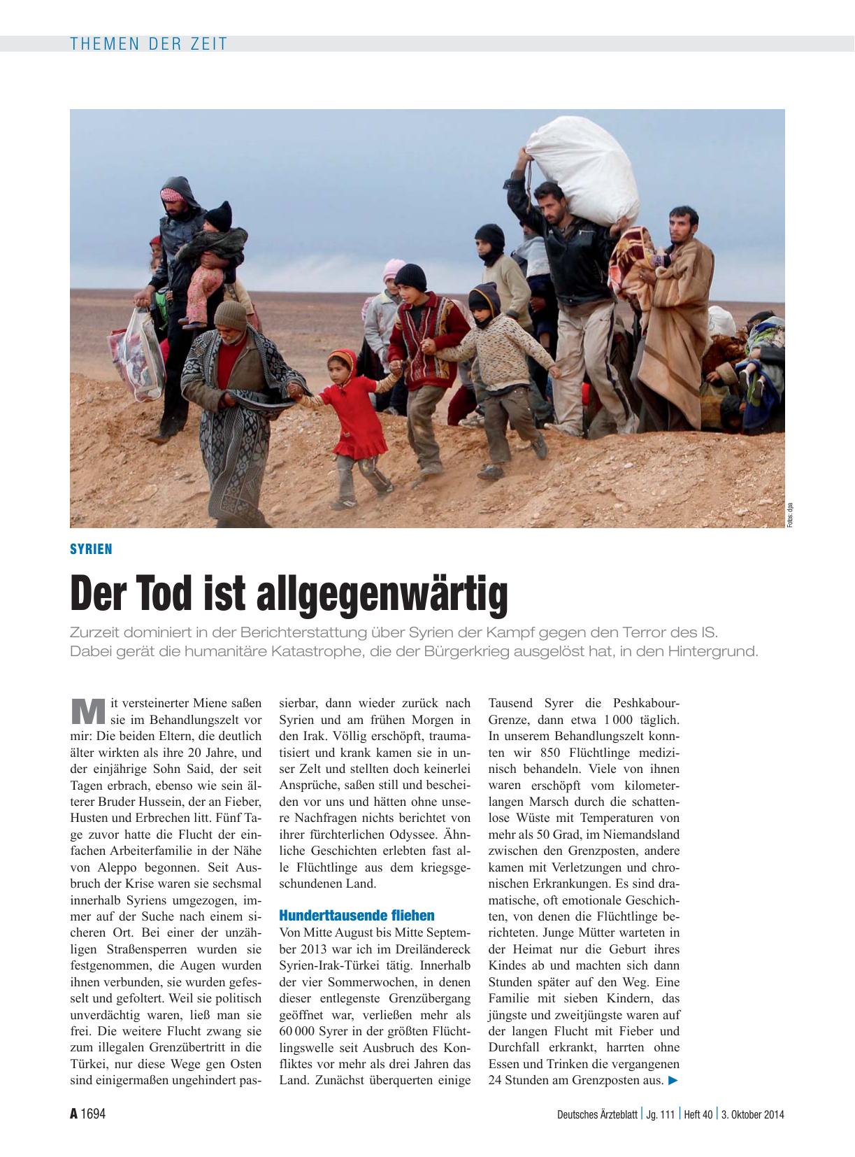 Vorschauseite 1: Syrien: Der Tod ist allgegenwärtig