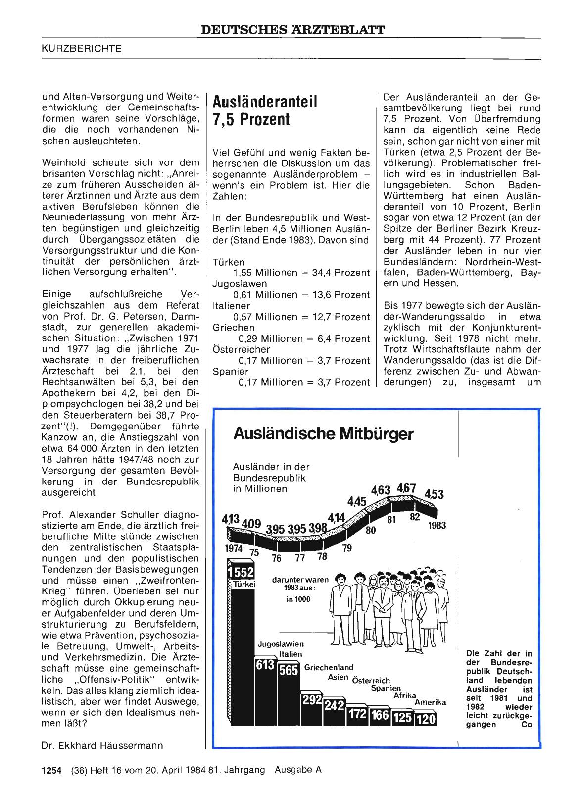 Vorschauseite 1: Ausländeranteil 7, 5 Prozent