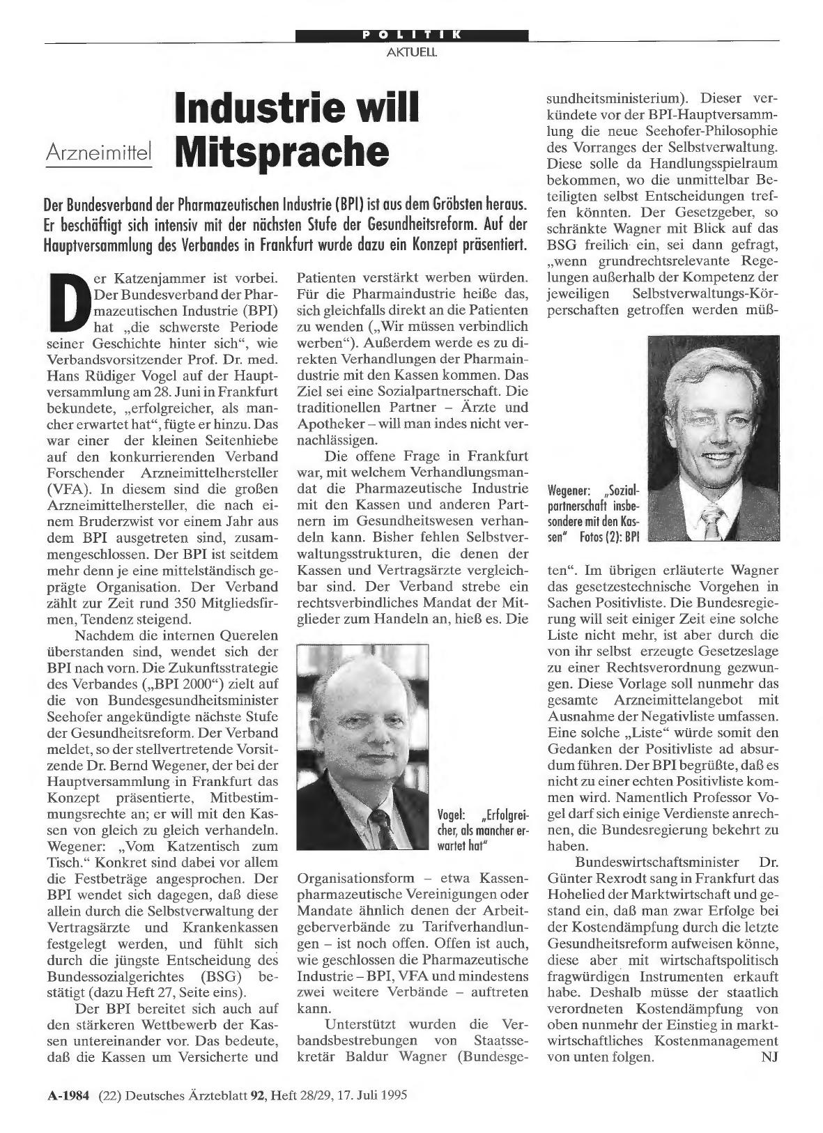 Vorschauseite 1: Arzneimittel: Industrie will Mitsprache