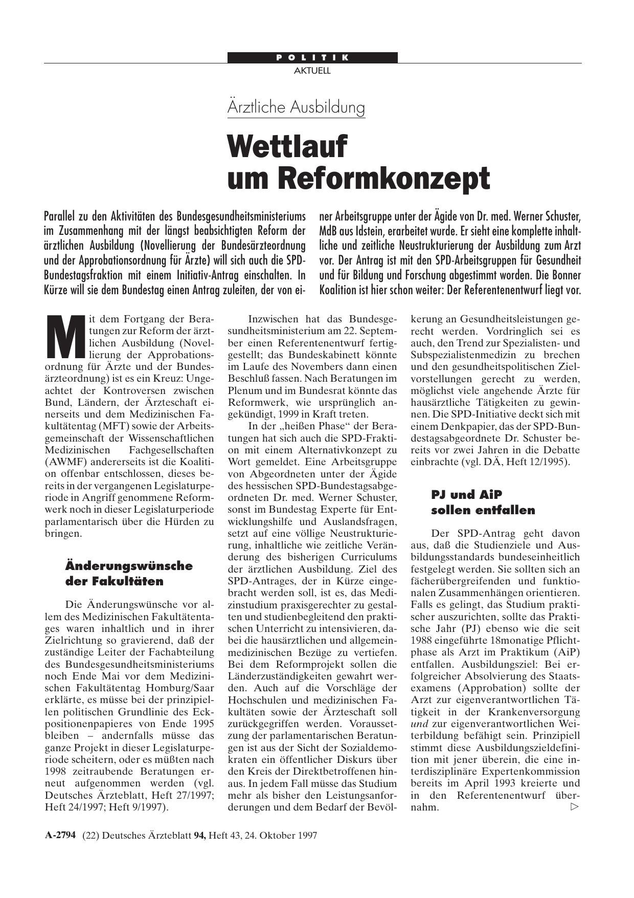 Vorschauseite 1: Ärztliche Ausbildung: Wettlauf um Reformkonzept