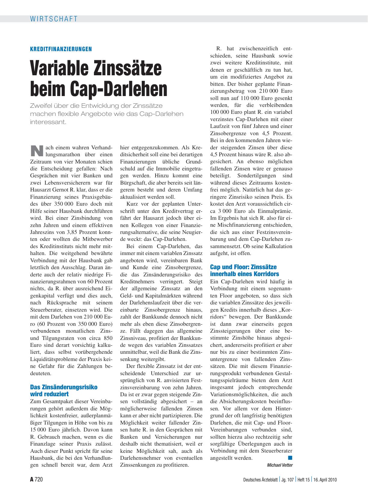 Vorschauseite 1: Kreditfinanzierungen: Variable Zinssätze beim Cap-Darlehen
