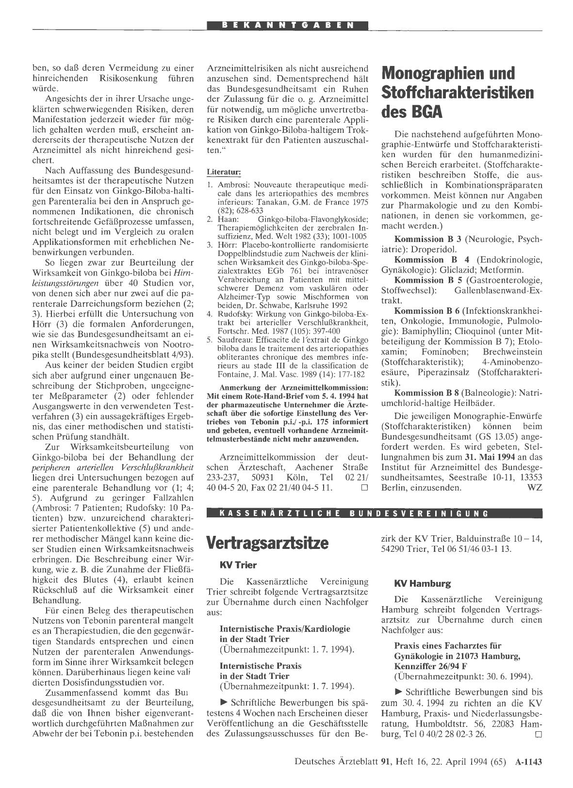 Vorschauseite 1: Monographien und Stoffcharakteristiken des BGA