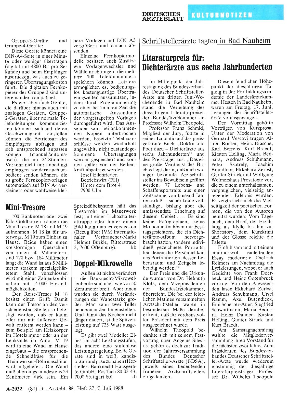 Vorschauseite 1: Schriftstellerärzte tagten in Bad Nauheim: Literaturpreis für: Dichterärzte aus sechs Jahrhunderten