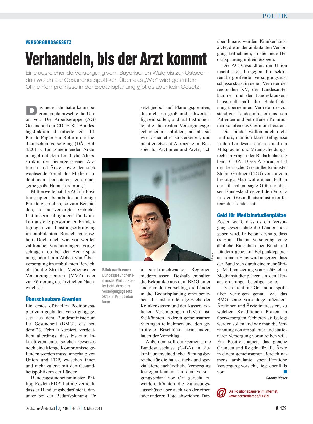 Vorschauseite 1: Versorgungsgesetz: Verhandeln, bis der Arzt kommt