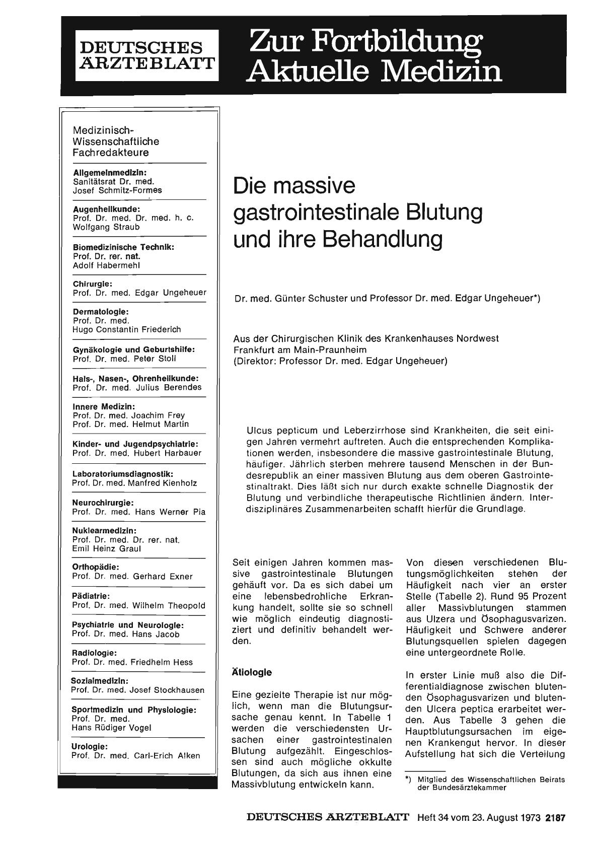 Vorschauseite 1: Die massive gastrointestinale Blutung und ihre Behandlung
