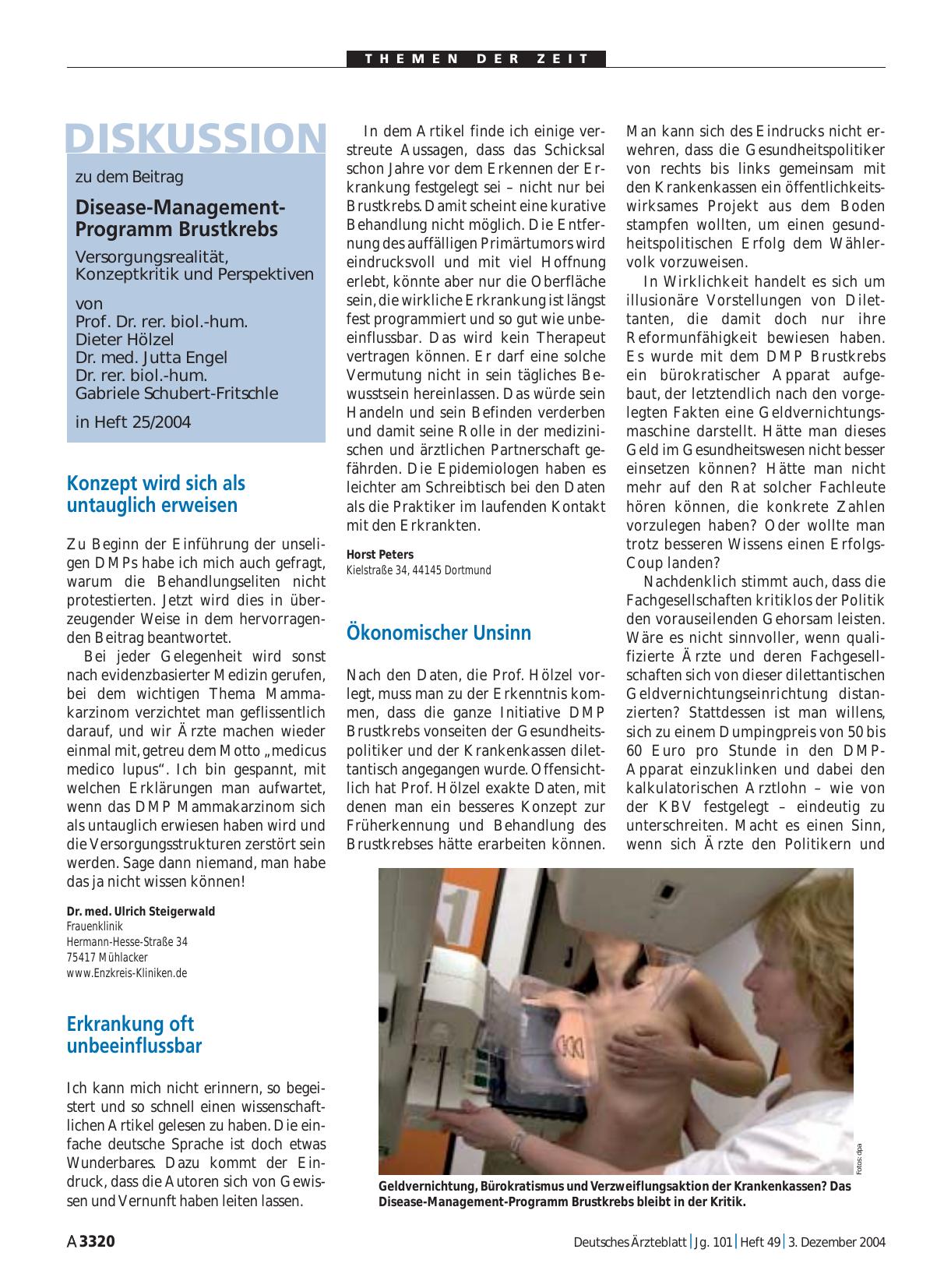 Vorschauseite 1: Disease-Management-Programm Brustkrebs: Konzept wird sich als untauglich erweisen