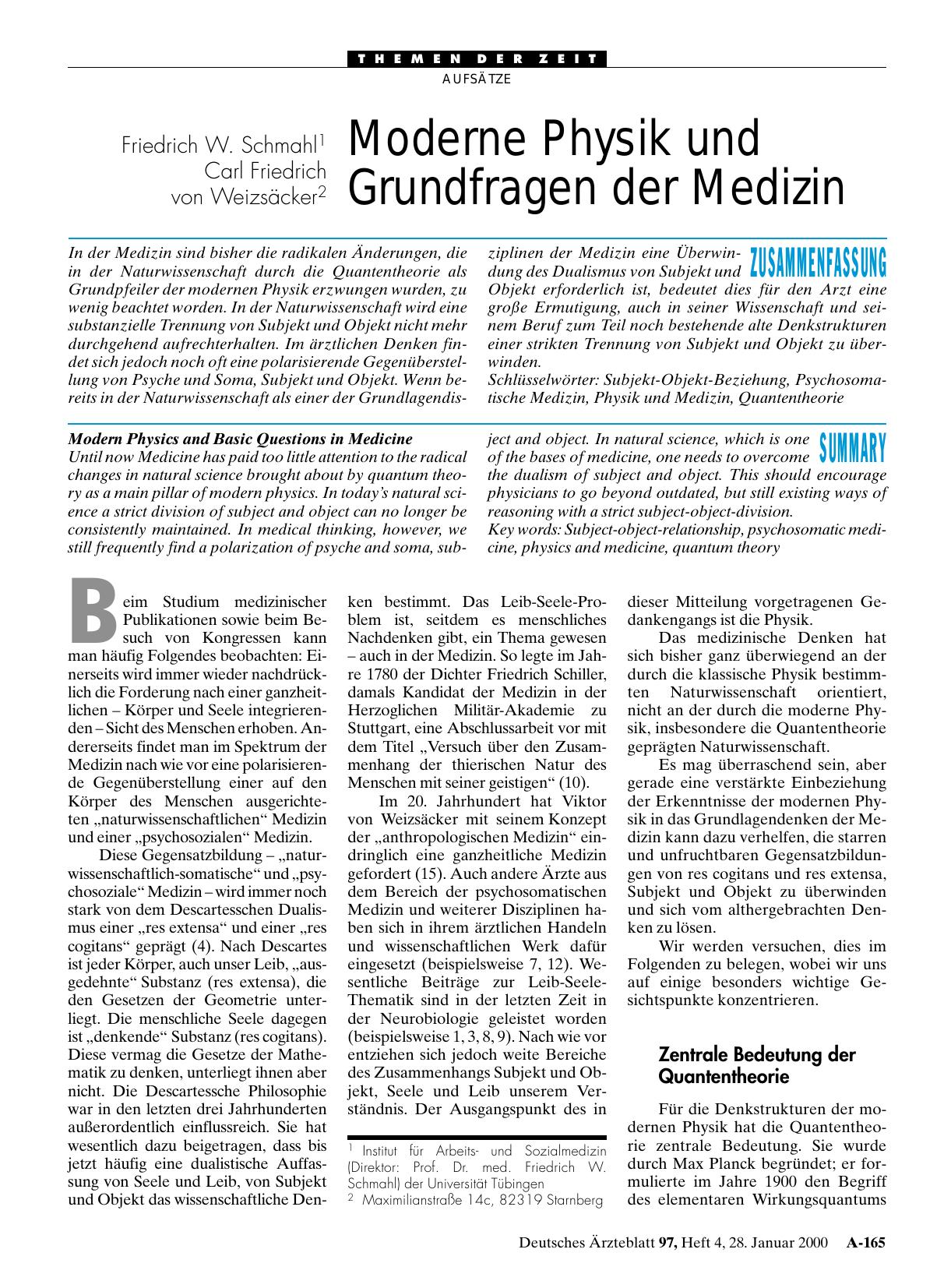 Vorschauseite 1: Moderne Physik und Grundfragen der Medizin