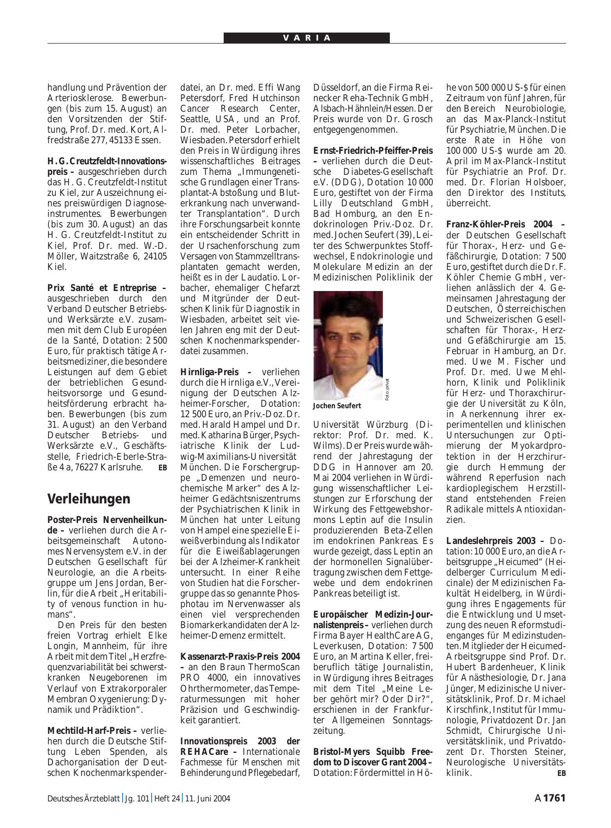 Vorschauseite 1: Verleihungen