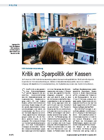 Vorschauseite 1: KBV-Vertreterversammlung: Kritik an Sparpolitik der Kassen
