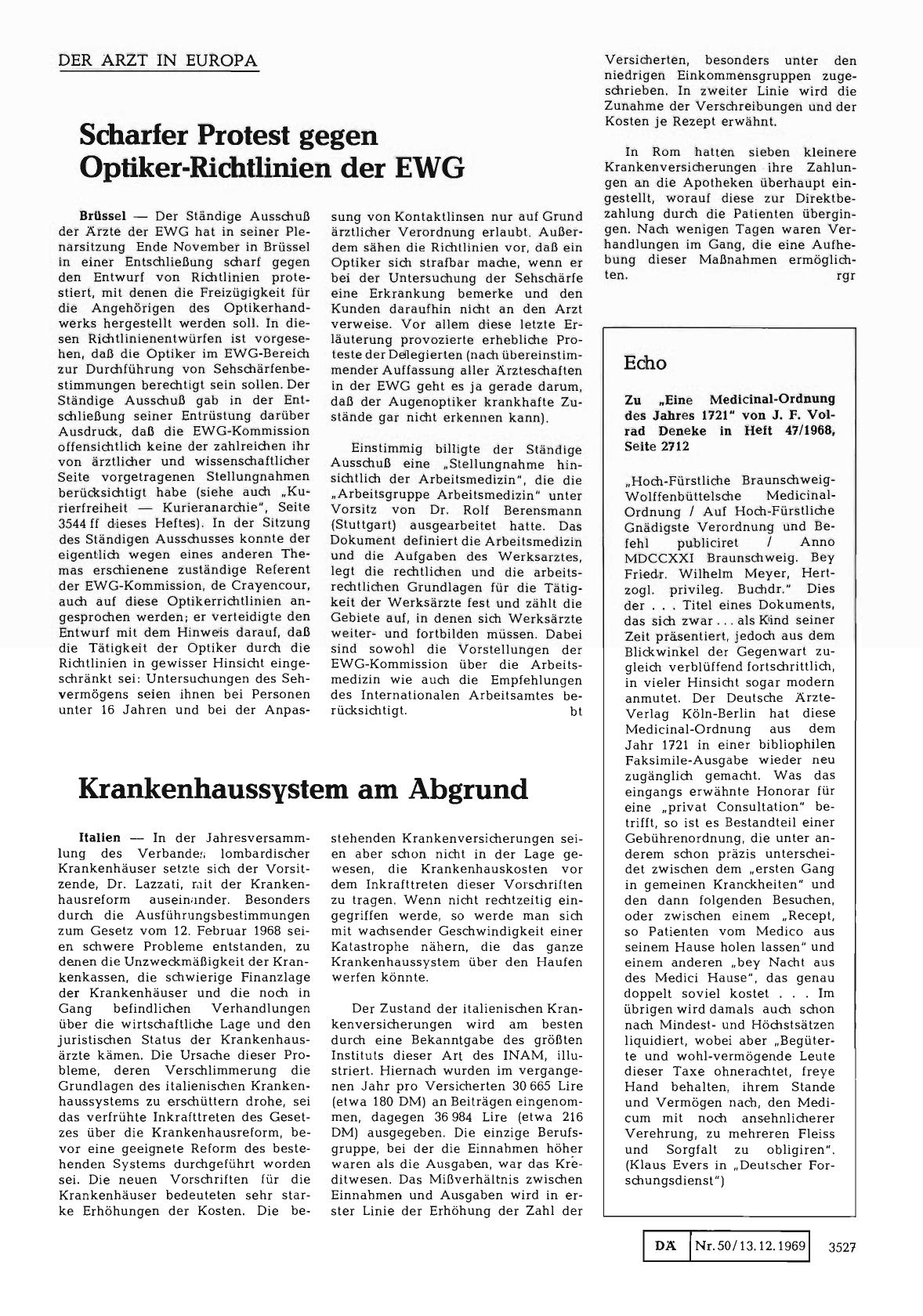 Vorschauseite 1: Scharfer Protest gegen Optiker-Richtlinien der EWG