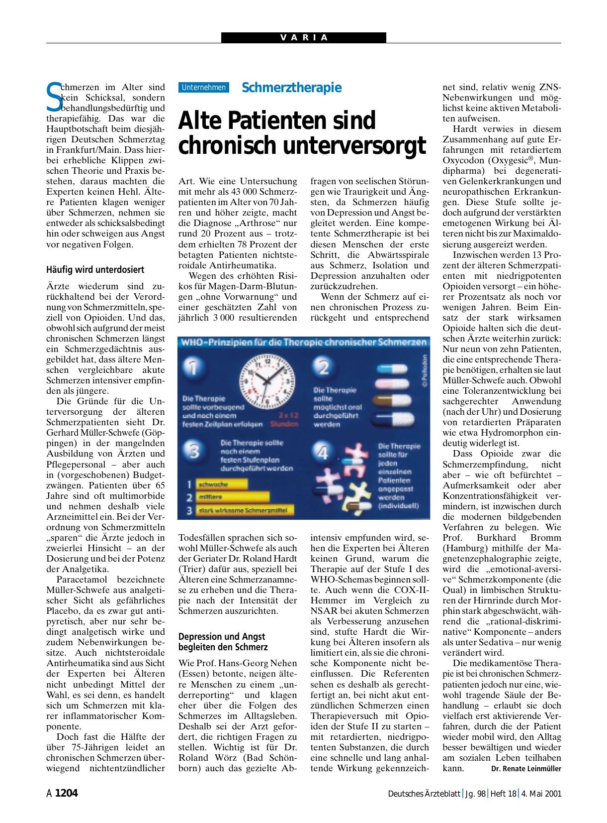 Vorschauseite 1: Schmerztherapie: Alte Patienten sind chronisch unterversorgt