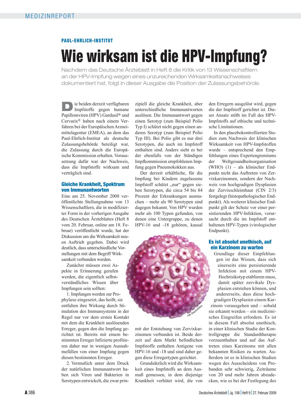 Vorschauseite 1: Paul-Ehrlich-Institut: Wie wirksam ist die HPV-Impfung?