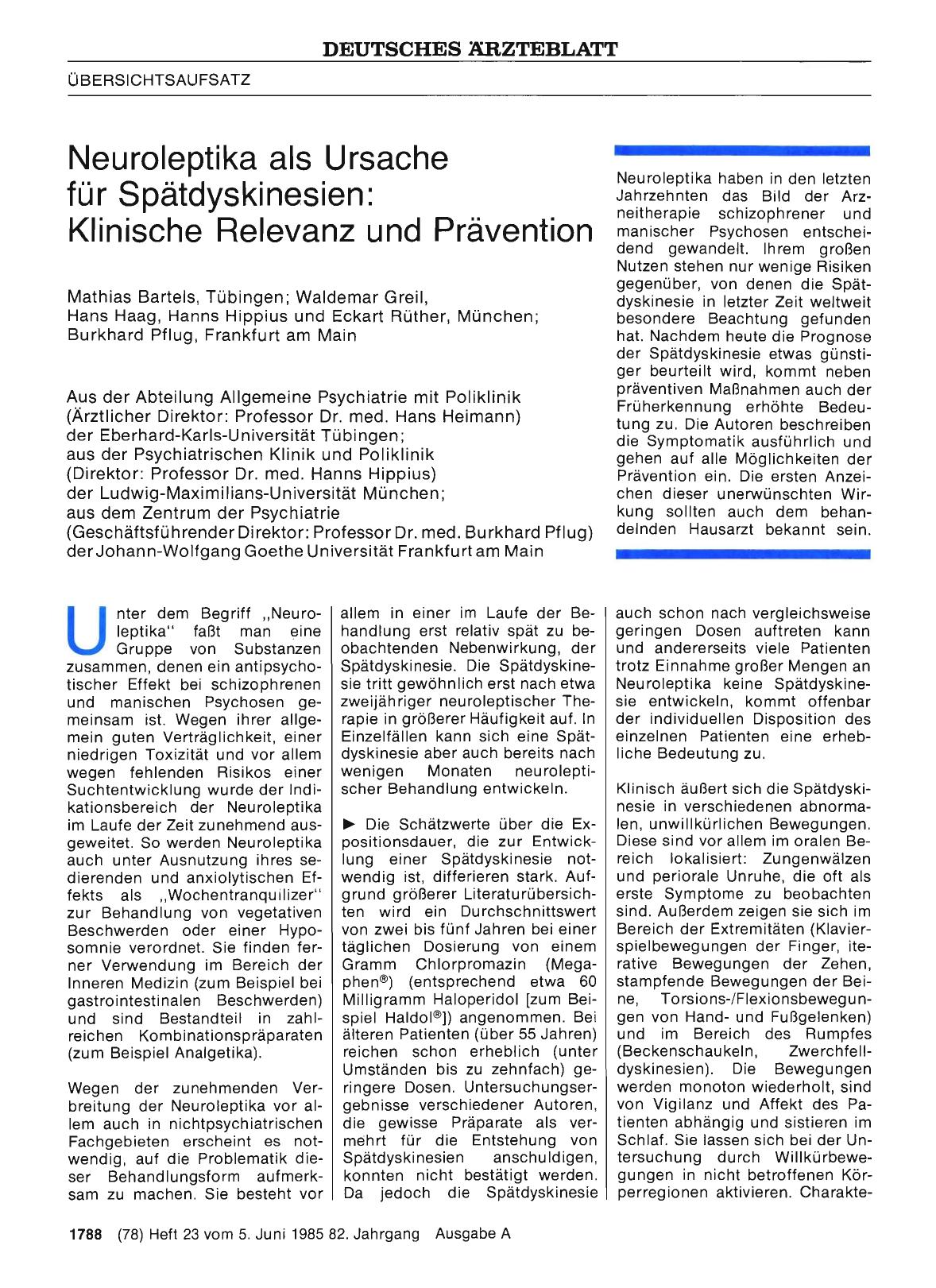 Vorschauseite 1: Neuroleptika als Ursache für Spätdyskinesien: Klinische Relevanz und Prävention