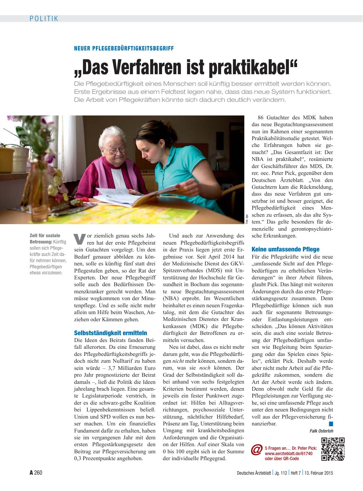 Vorschauseite 1: Neuer Pflegebedürftigkeitsbegriff: „Das Verfahren ist praktikabel“