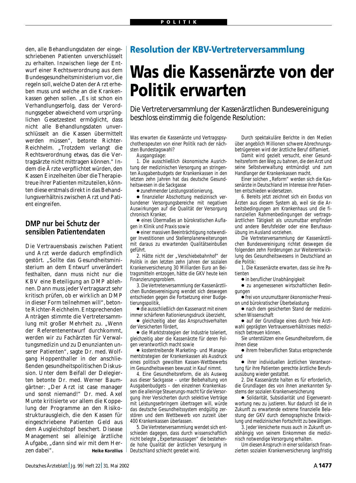 Vorschauseite 1: Resolution der KBV-Vertreterversammlung: Was die Kassenärzte von der Politik erwarten