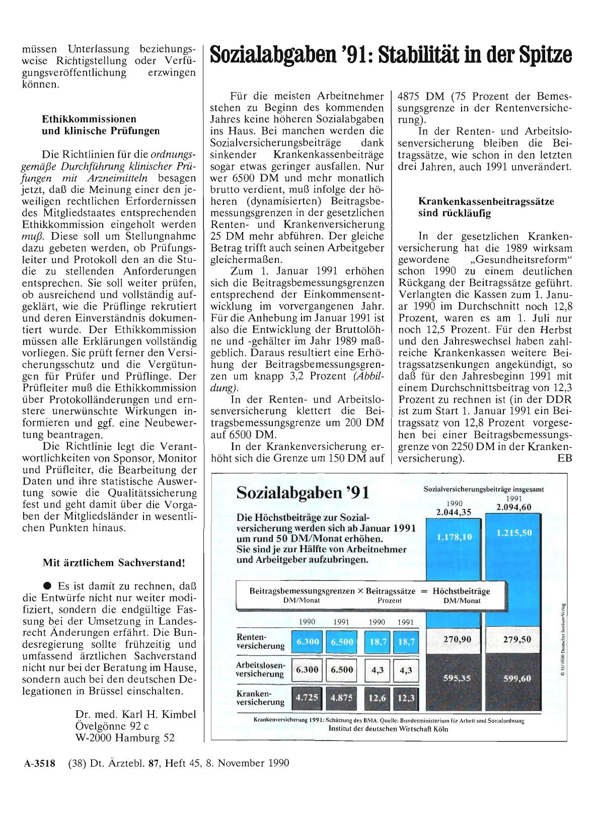Vorschauseite 1: Sozialabgaben '91: Stabilität in der Spitze