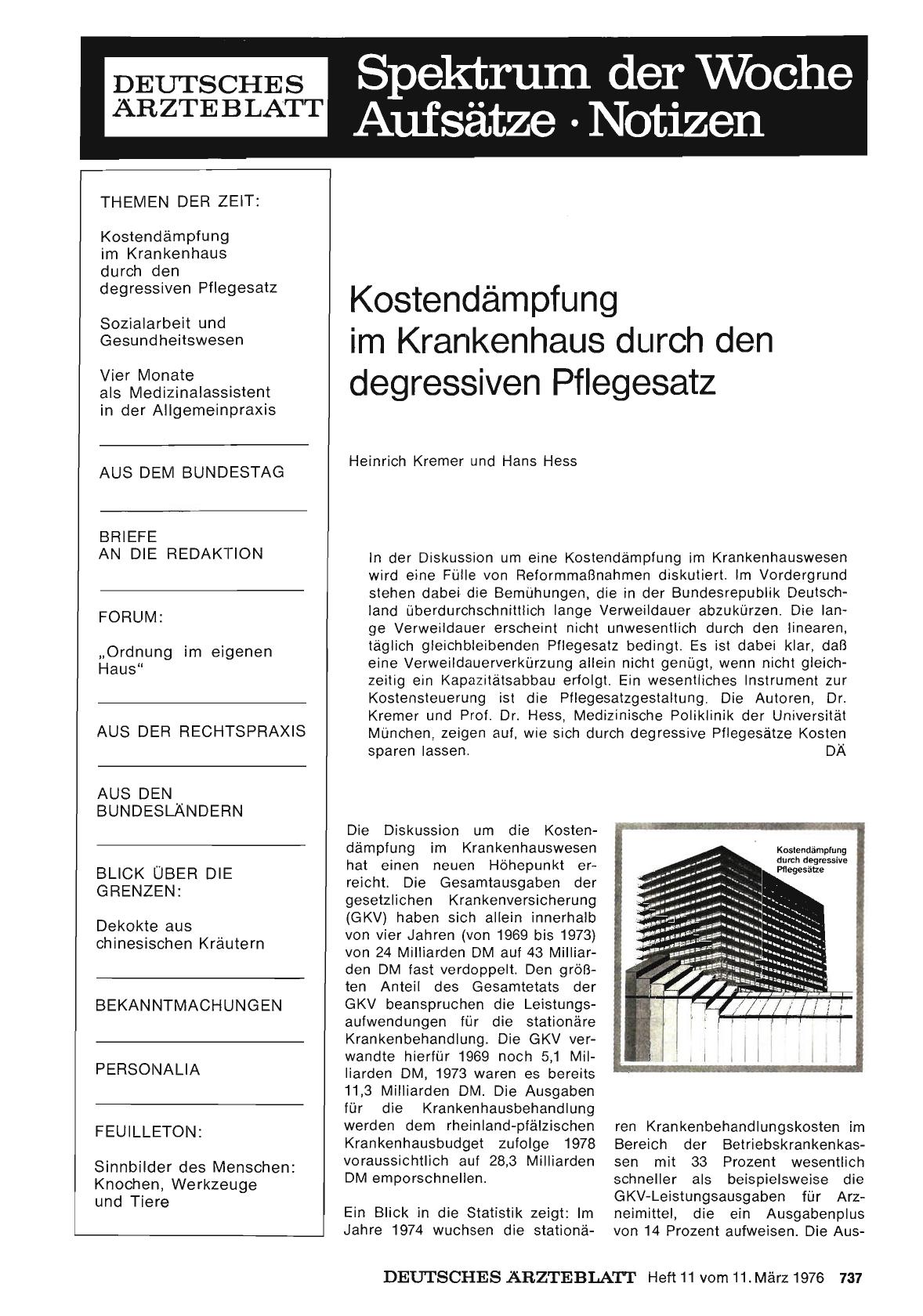 Vorschauseite 1: Kostendämpfung im Krankenhaus durch den degressiven Pflegesatz