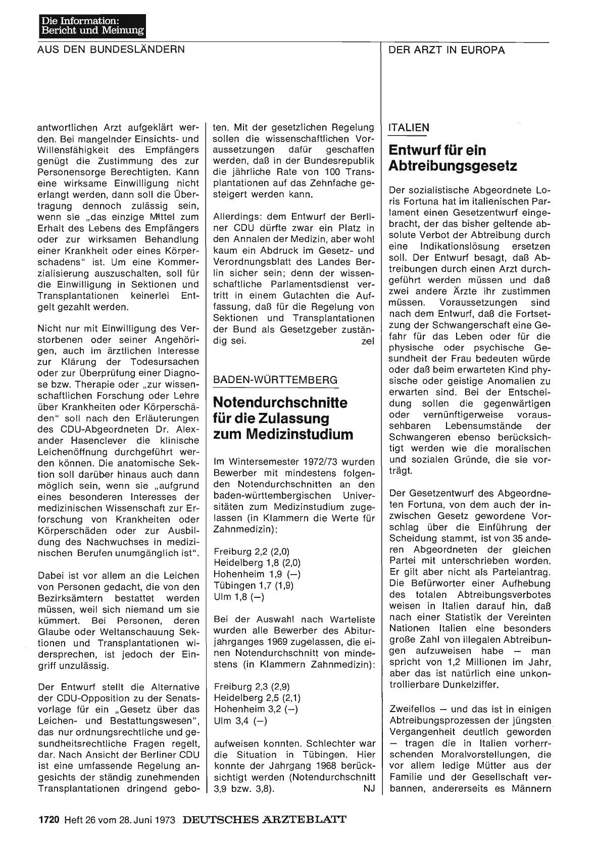 Vorschauseite 1: Baden-Württemberg: Notendurchschnitte für die Zulassung zum Medizinstudium