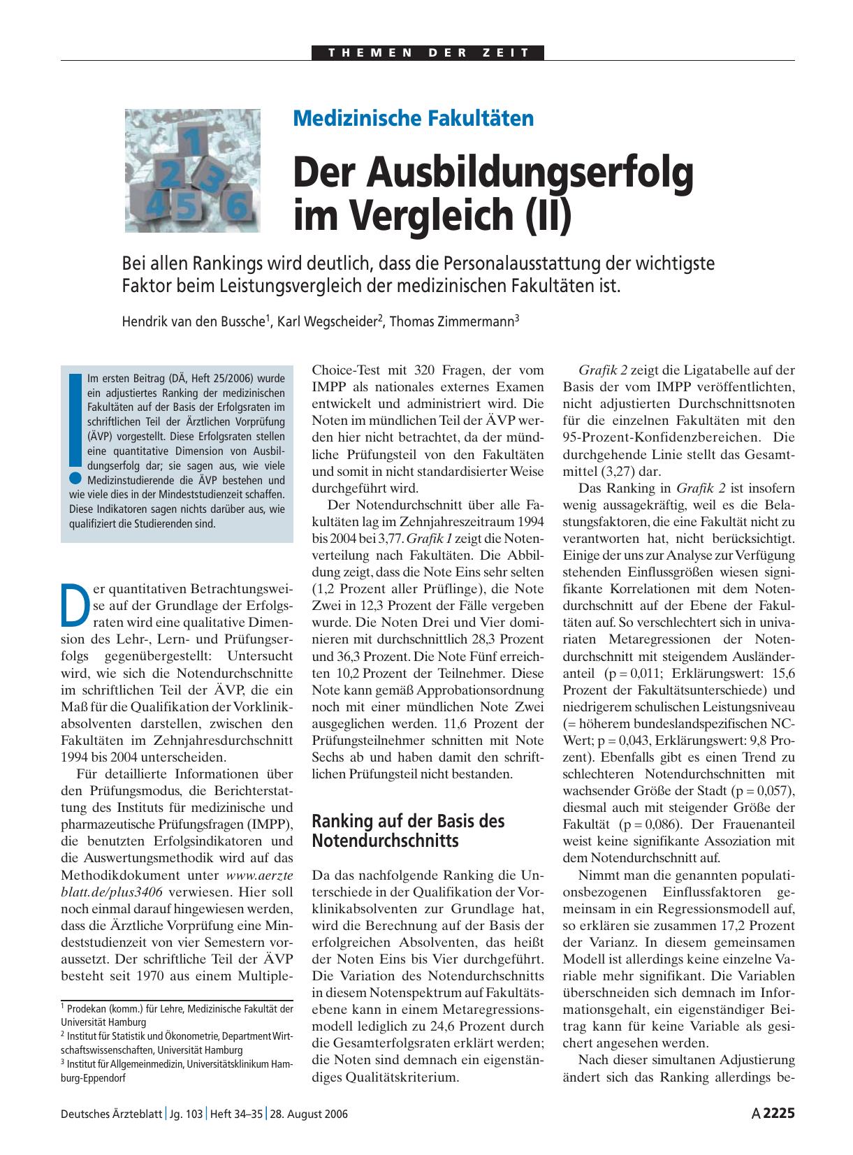 Vorschauseite 1: Medizinische Fakultäten: Der Ausbildungserfolg im Vergleich (II)