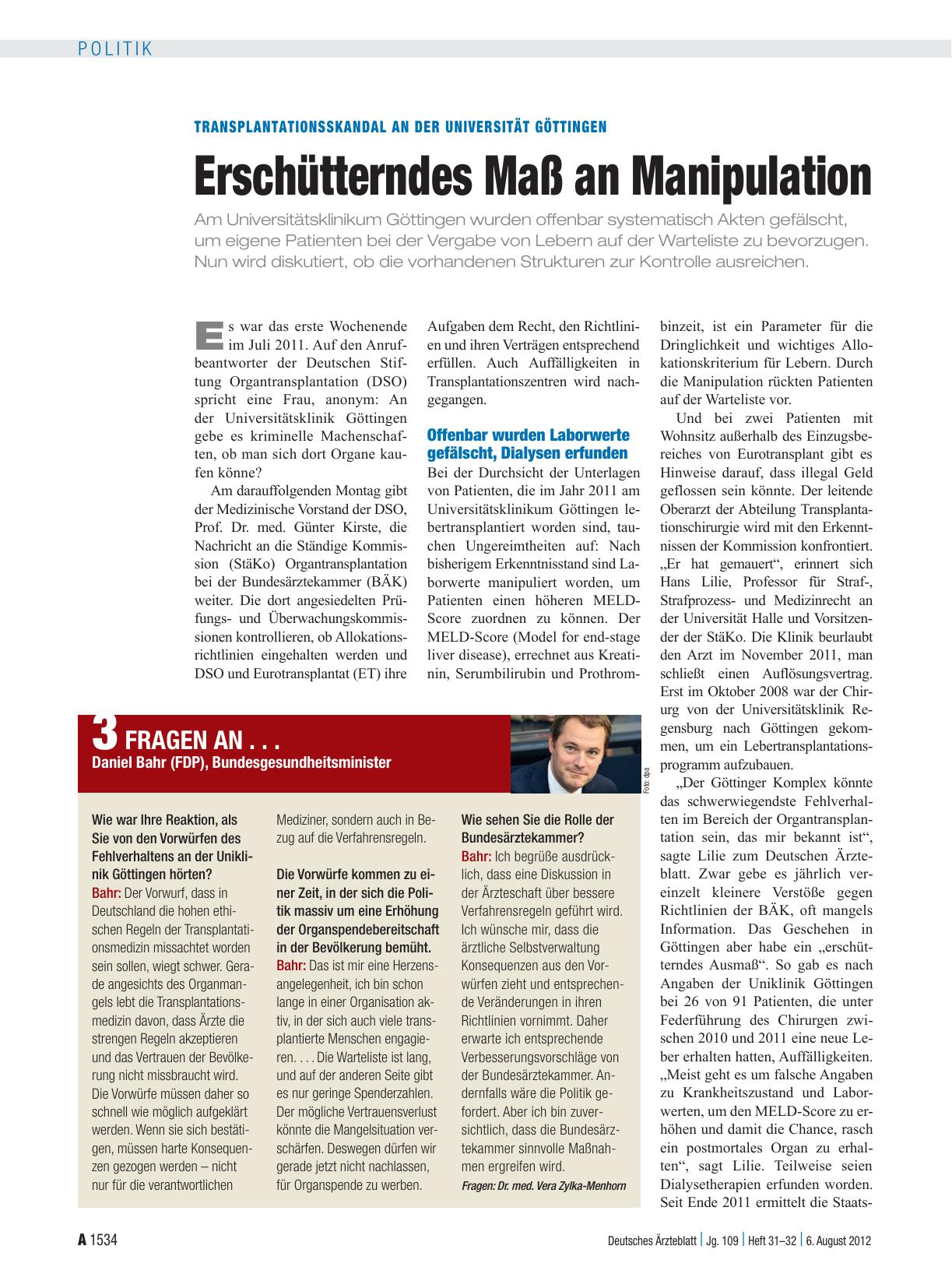 Vorschauseite 1: Transplantationsskandal an der Universität Göttingen: Erschütterndes Maß an Manipulation