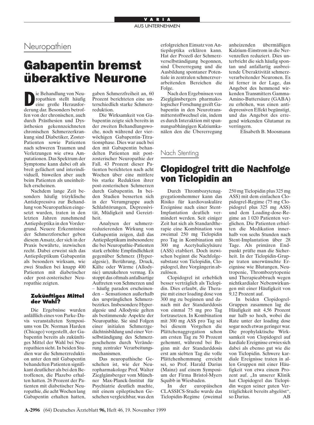 Vorschauseite 1: Nach Stenting: Clopidogrel tritt die Nachfolge von Ticlopidin an