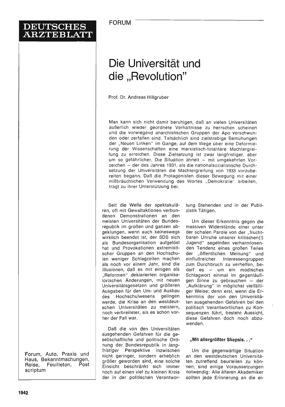 Vorschauseite 1: Die Universität und die „Revolution"