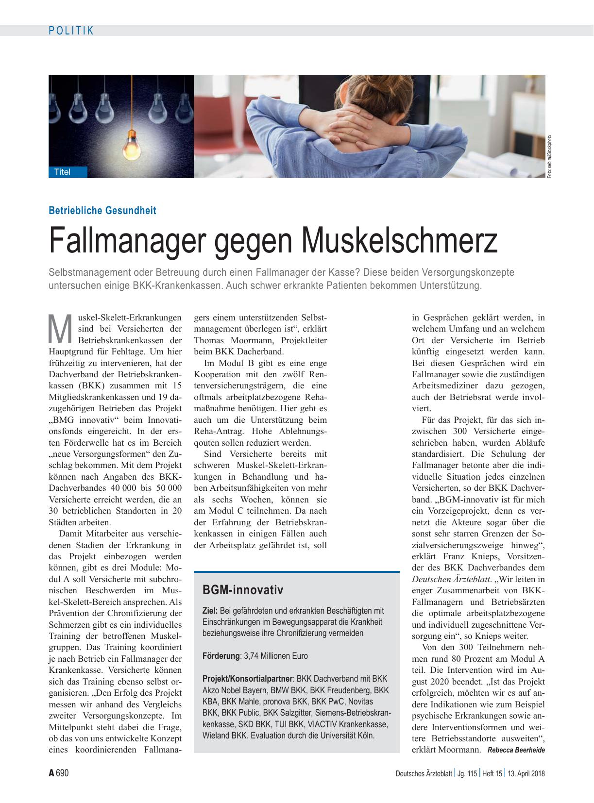 Vorschauseite 1: Betriebliche Gesundheit: Fallmanager gegen Muskelschmerz