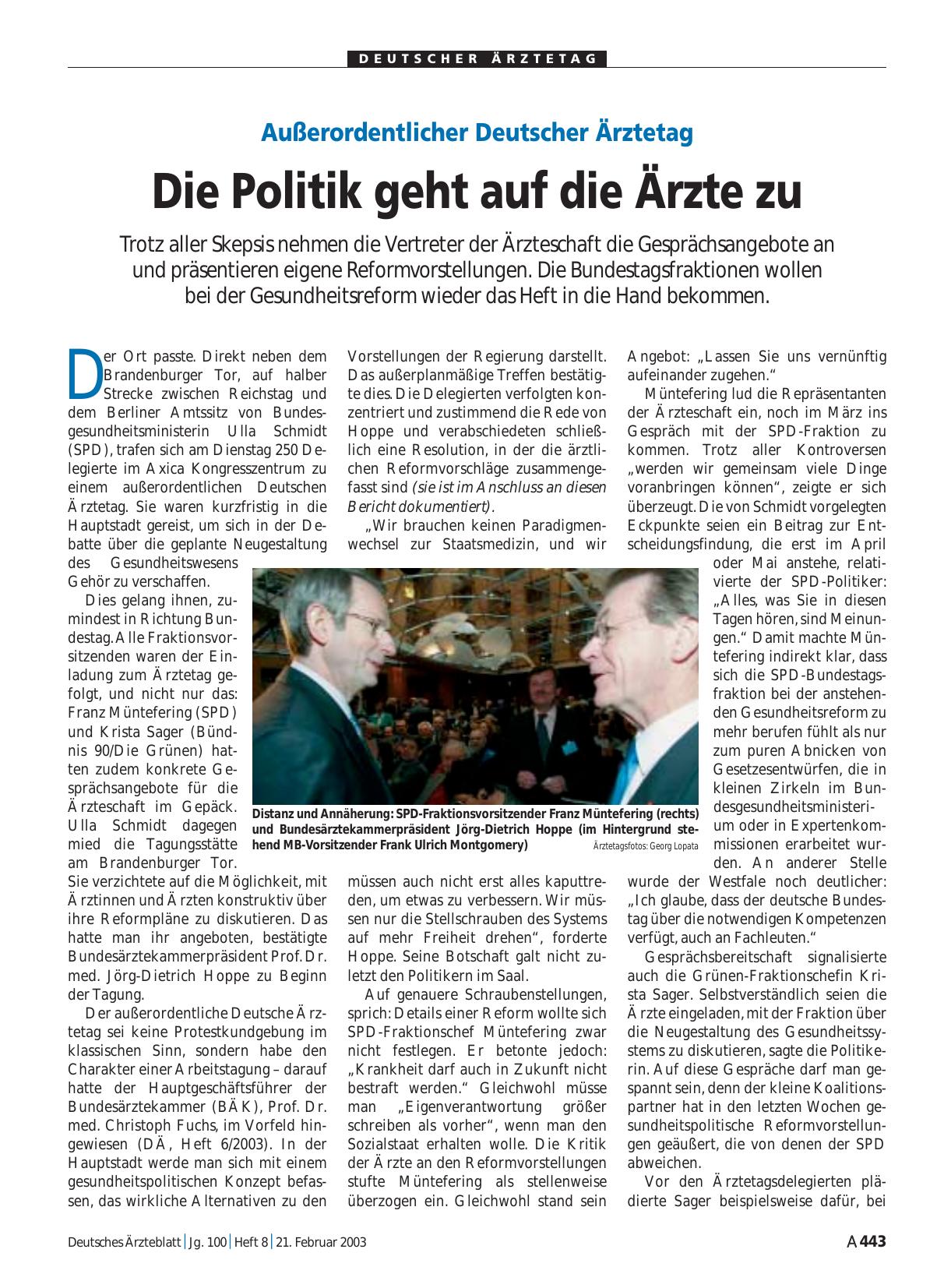 Vorschauseite 1: Außerordentlicher Deutscher Ärztetag: Die Politik geht auf die Ärzte zu