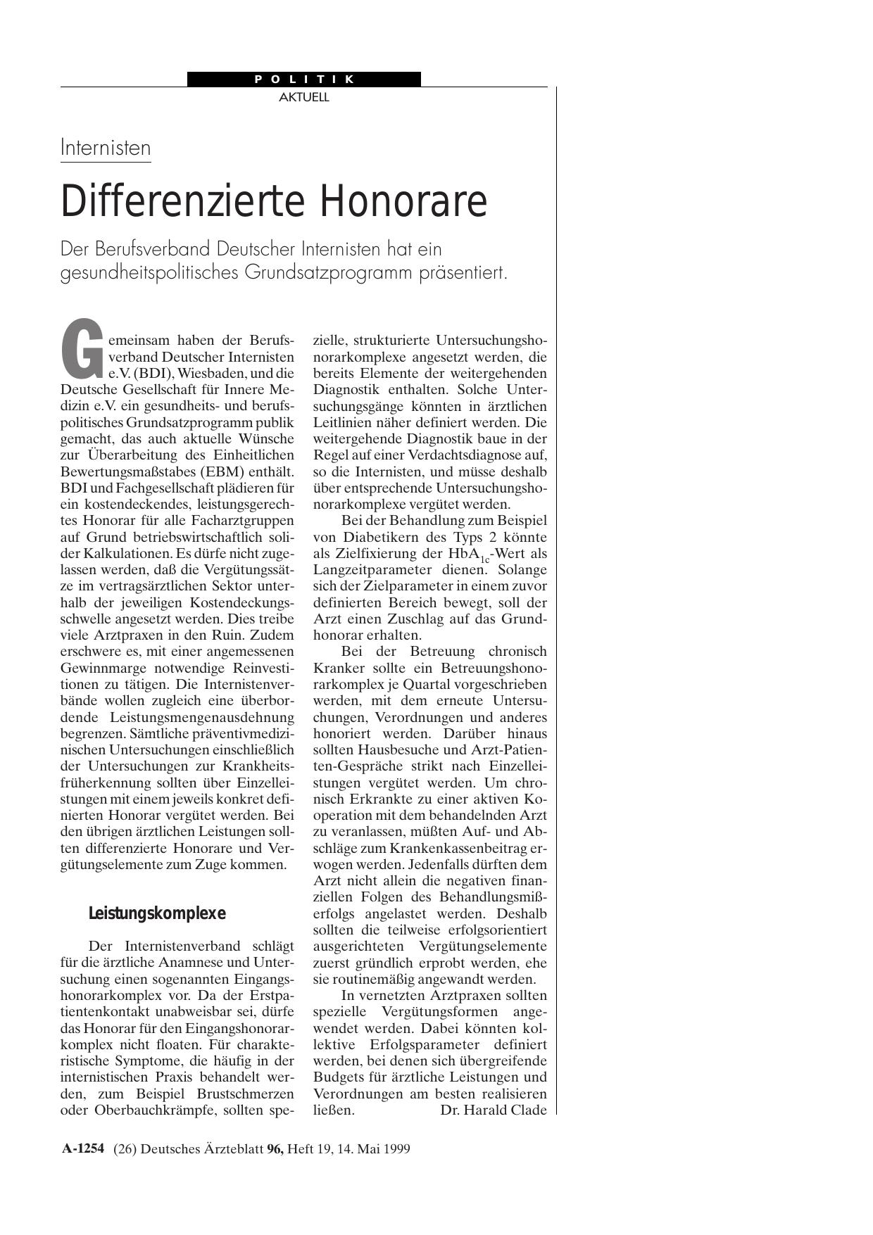 Vorschauseite 1: Internisten: Differenzierte Honorare
