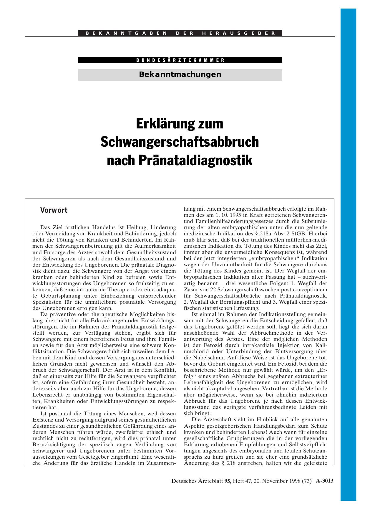 Vorschauseite 1: Erklärung zum Schwangerschaftsabbruch nach Pränataldiagnostik