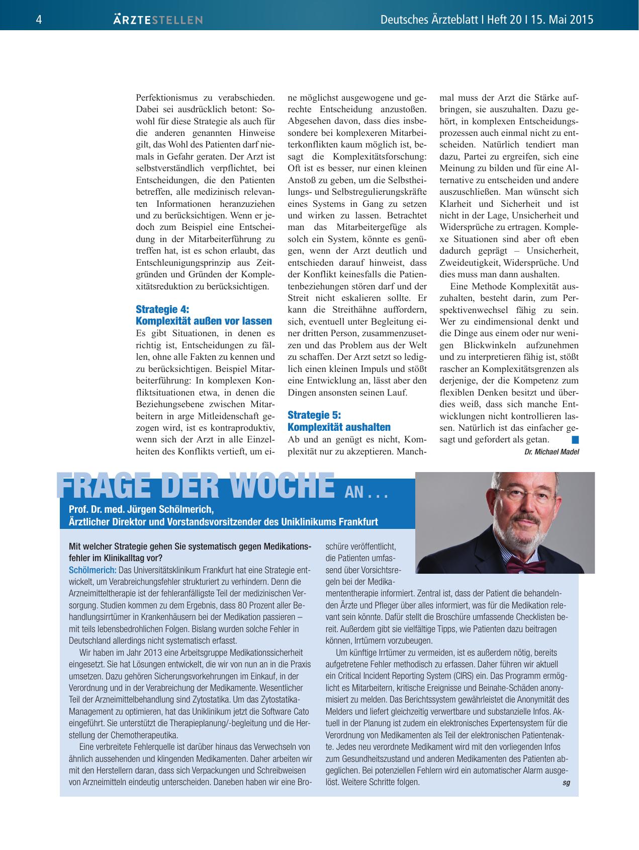 Vorschauseite 1: Frage der Woche an. .. Prof. Dr. med. Jürgen Schölmerich, Ärztlicher Direktor und Vorstandsvorsitzender des Uniklinikums Frankfurt