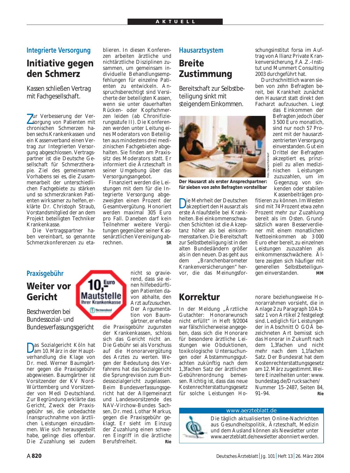 Vorschauseite 1: Integrierte Versorgung: Initiative gegen den Schmerz