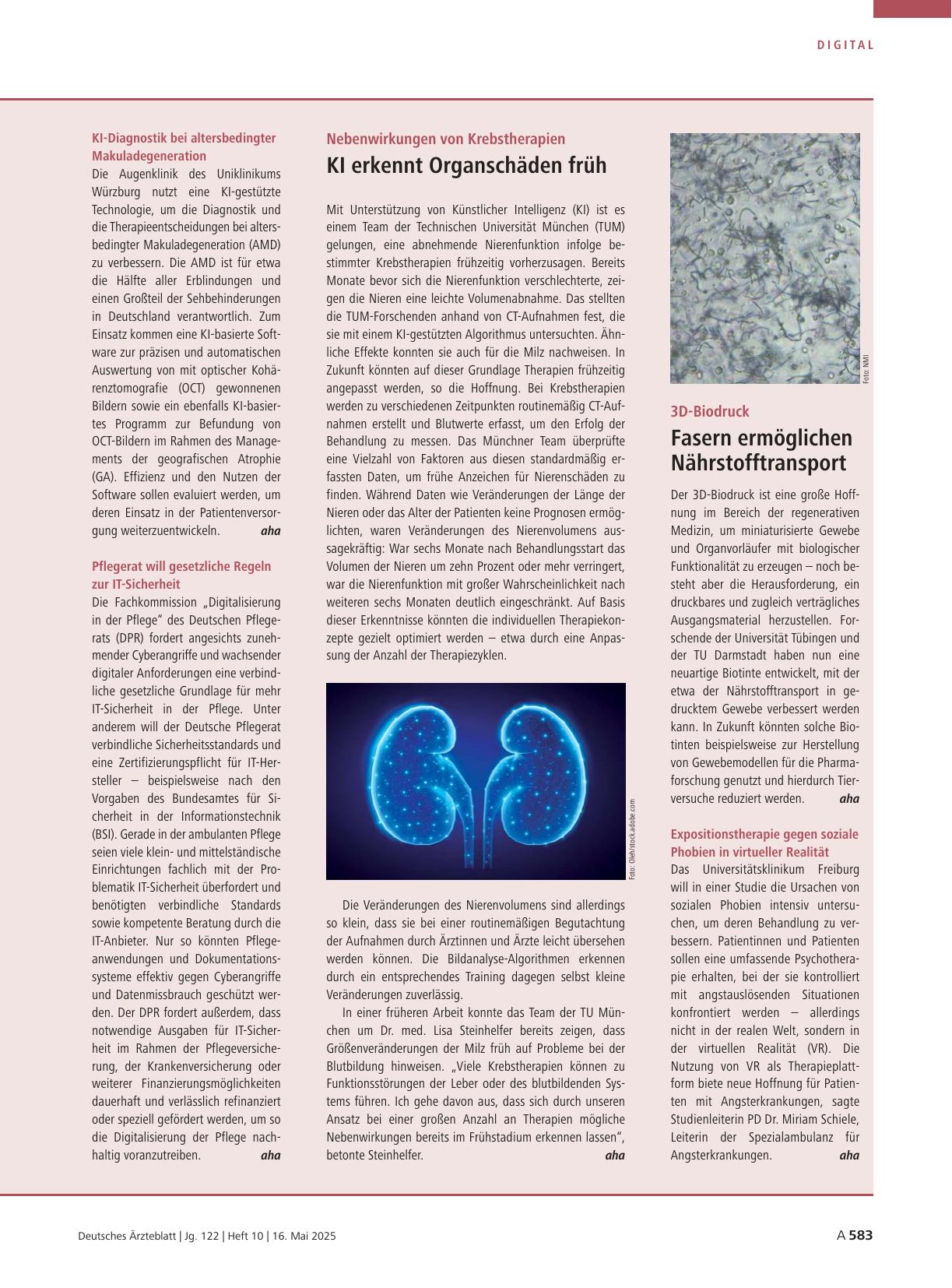 Vorschauseite 1: KI-Diagnostik bei altersbedingter Makuladegeneration / Pflegerat will gesetzliche Regeln zur IT-Sicherheit
