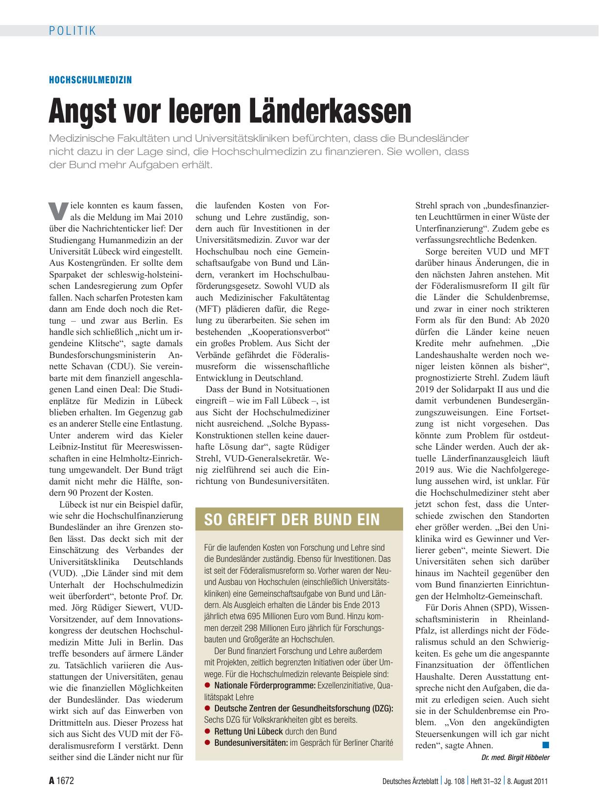 Vorschauseite 1: Hochschulmedizin: Angst vor leeren Länderkassen