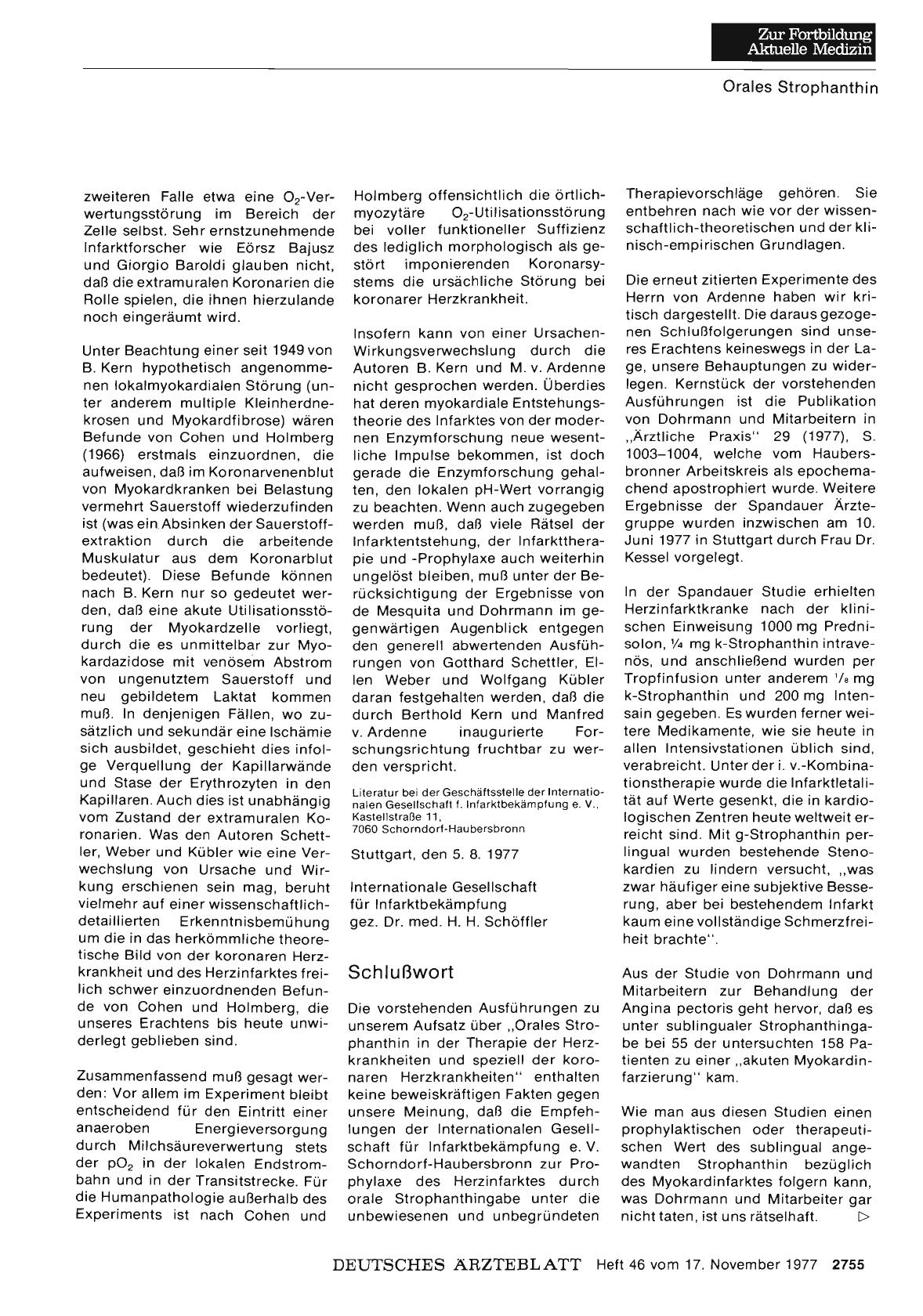 Vorschauseite 1: Orales Strophanthin in der Therapie der Herzkrankheiten und speziell der koronaren Herzkrankheiten: Schlußwort
