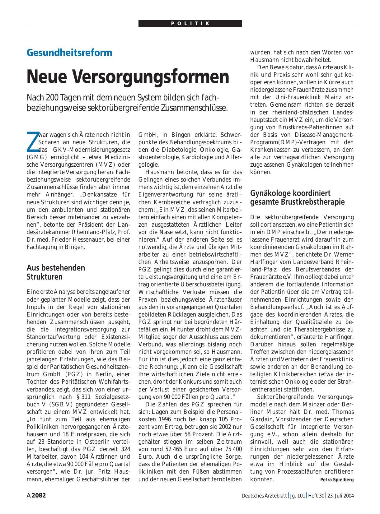 Vorschauseite 1: Gesundheitsreform: Neue Versorgungsformen
