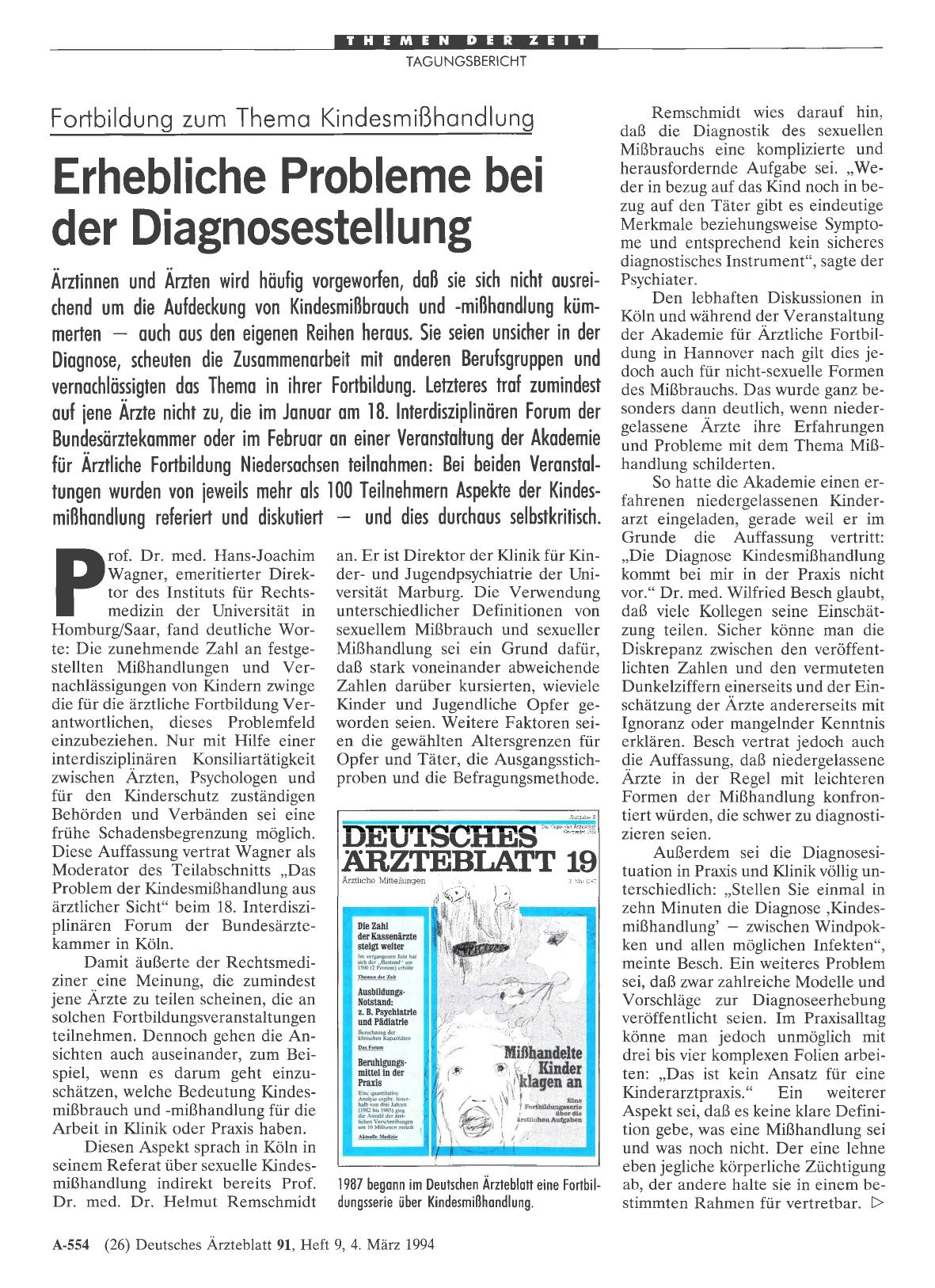 Vorschauseite 1: Fortbildung zum Thema Kindesmißhandlung: Erhebliche Probleme bei der Diagnosestellung