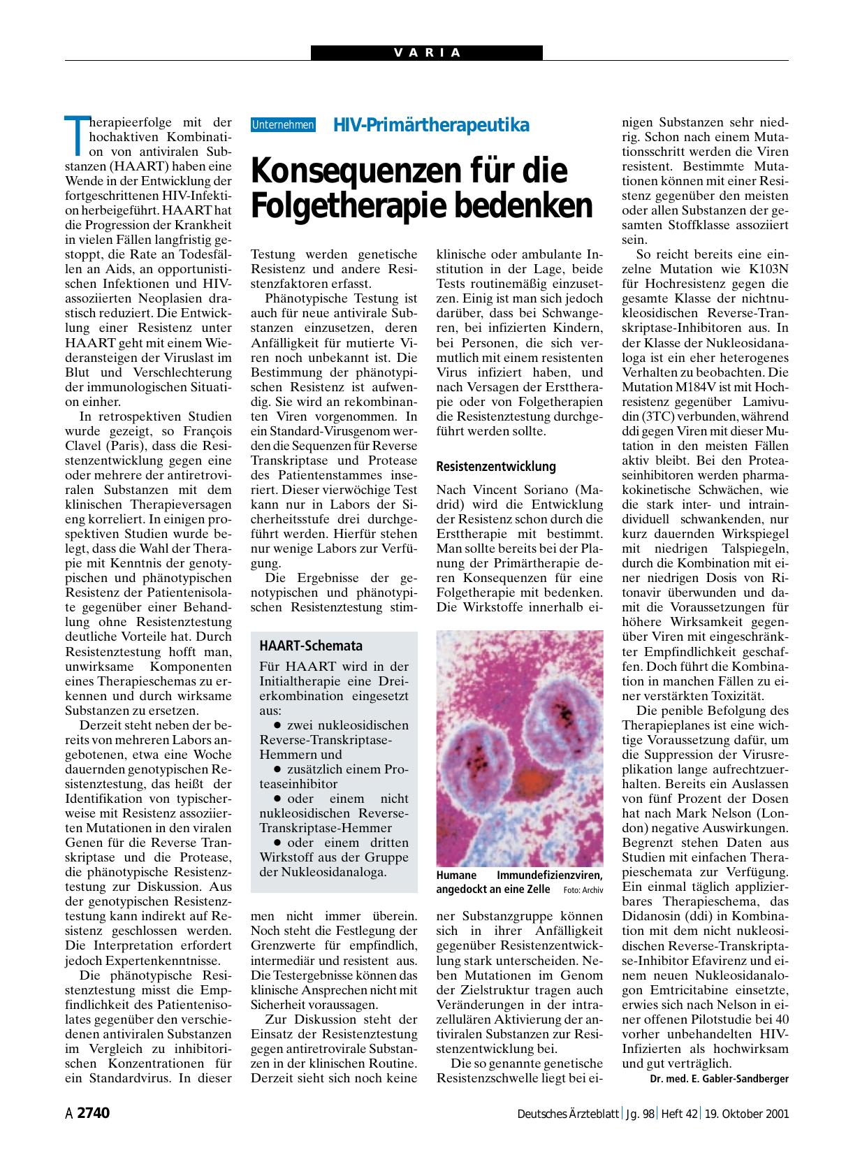 Vorschauseite 1: HIV-Primärtherapeutika: Konsequenzen für die Folgetherapie bedenken