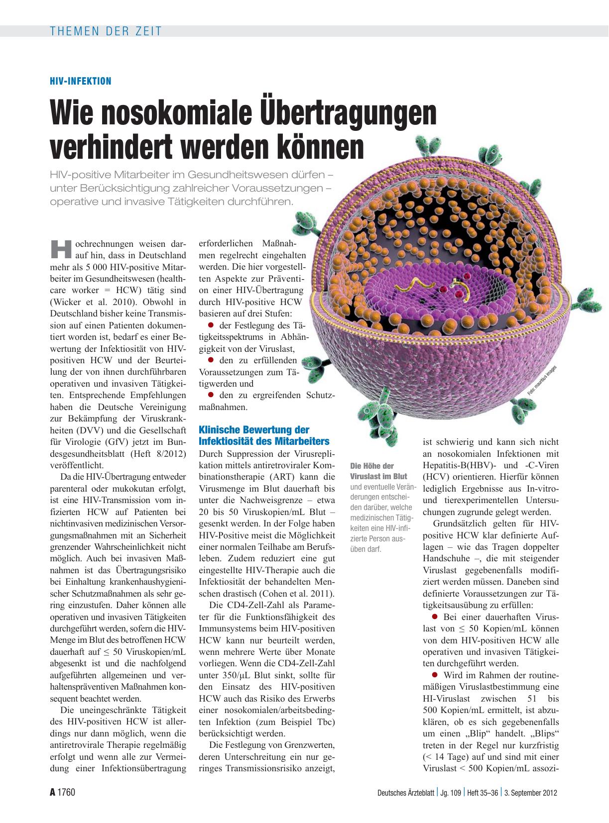 Vorschauseite 1: HIV-Infektion: Wie nosokomiale Übertragungen verhindert werden können