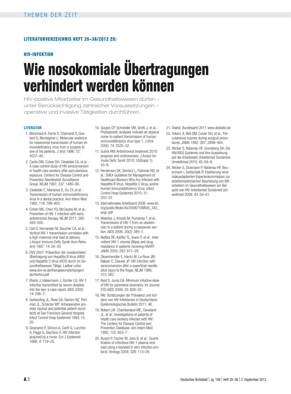 Vorschauseite 4: HIV-Infektion: Wie nosokomiale Übertragungen verhindert werden können