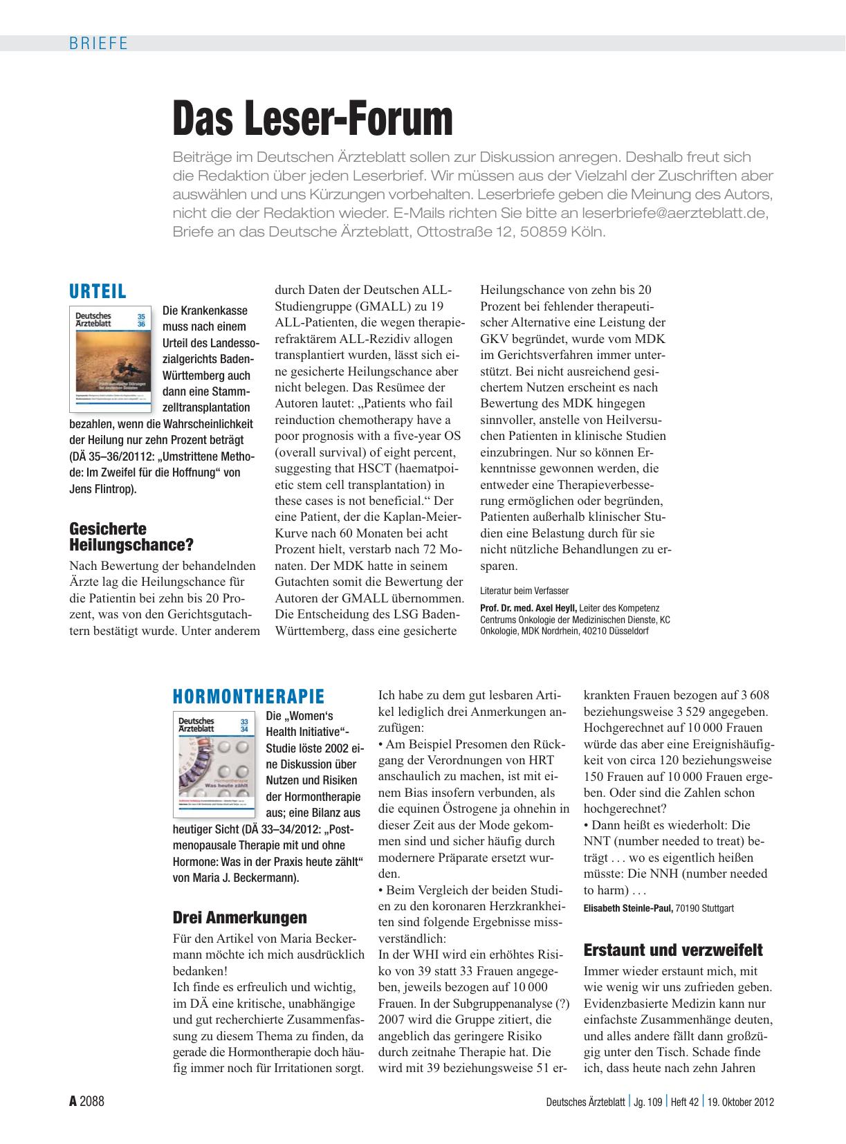 Vorschauseite 1: Hormontherapie: Drei Anmerkungen