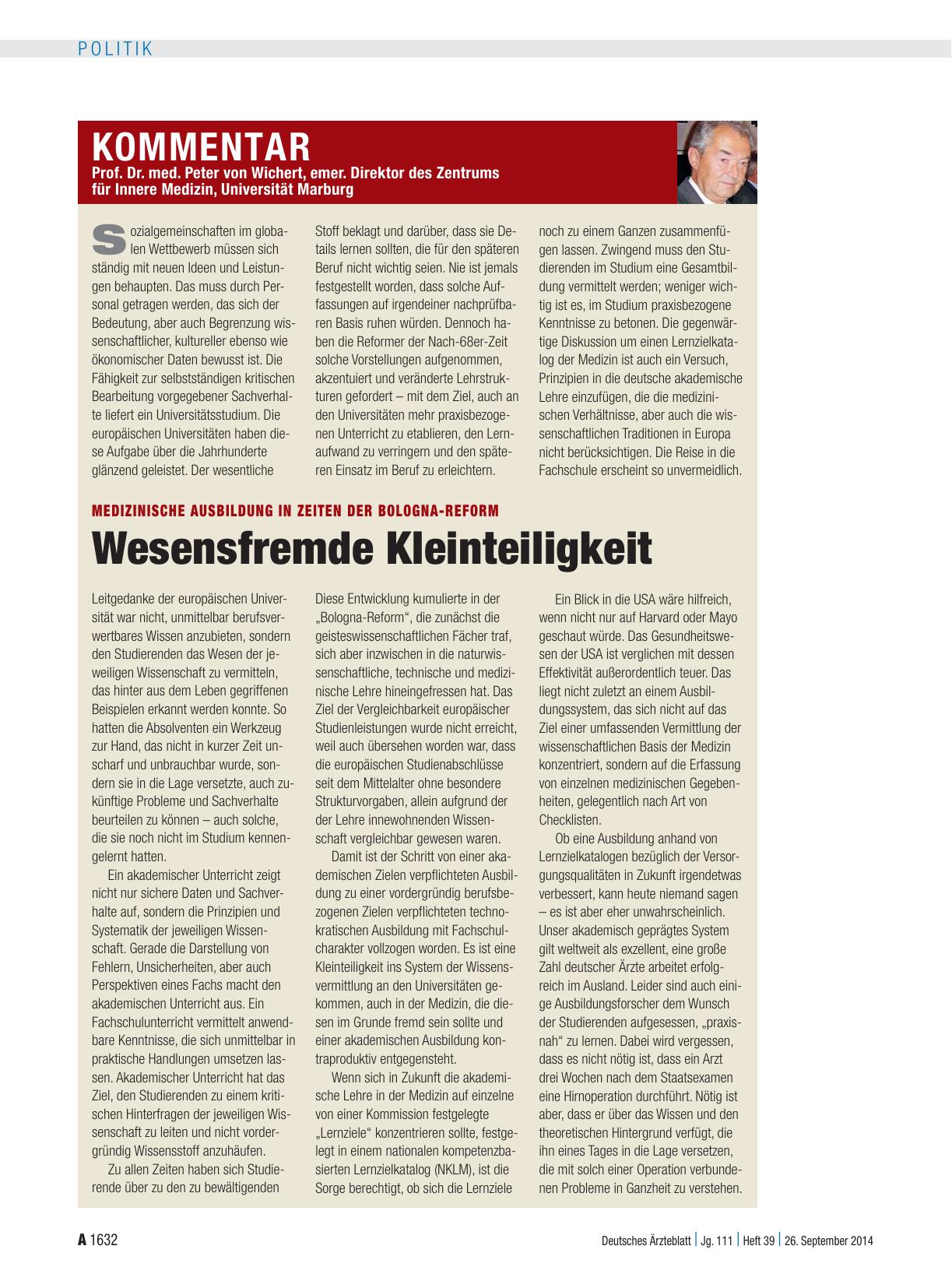 Vorschauseite 1: Medizinische Ausbildung in Zeiten der Bologna-Reform: Wesensfremde Kleinteiligkeit