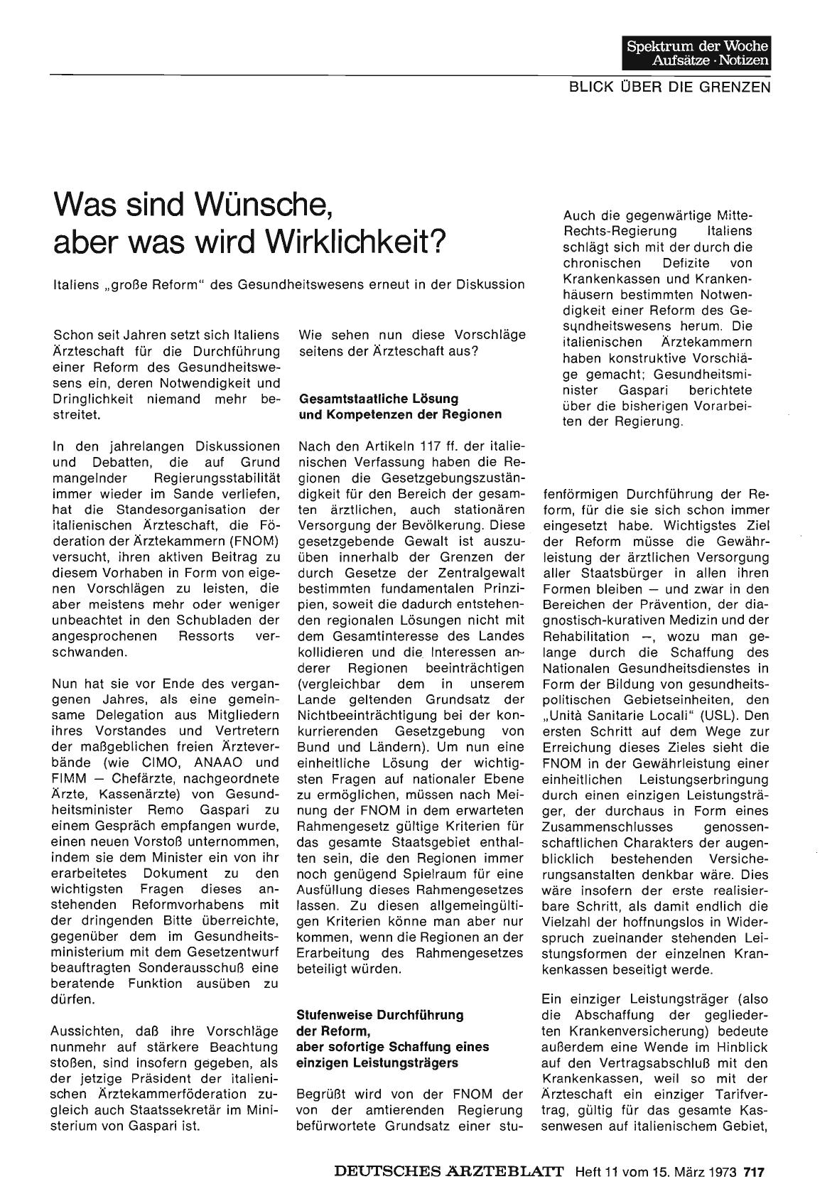 Vorschauseite 1: Was sind Wünsche, aber was wird Wirklichkeit? Italiens „große Reform" des Gesundheitswesens erneut in der Diskussion