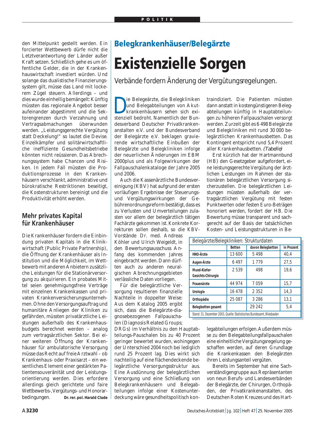 Vorschauseite 1: Belegkrankenhäuser/Belegärzte: Existenzielle Sorgen
