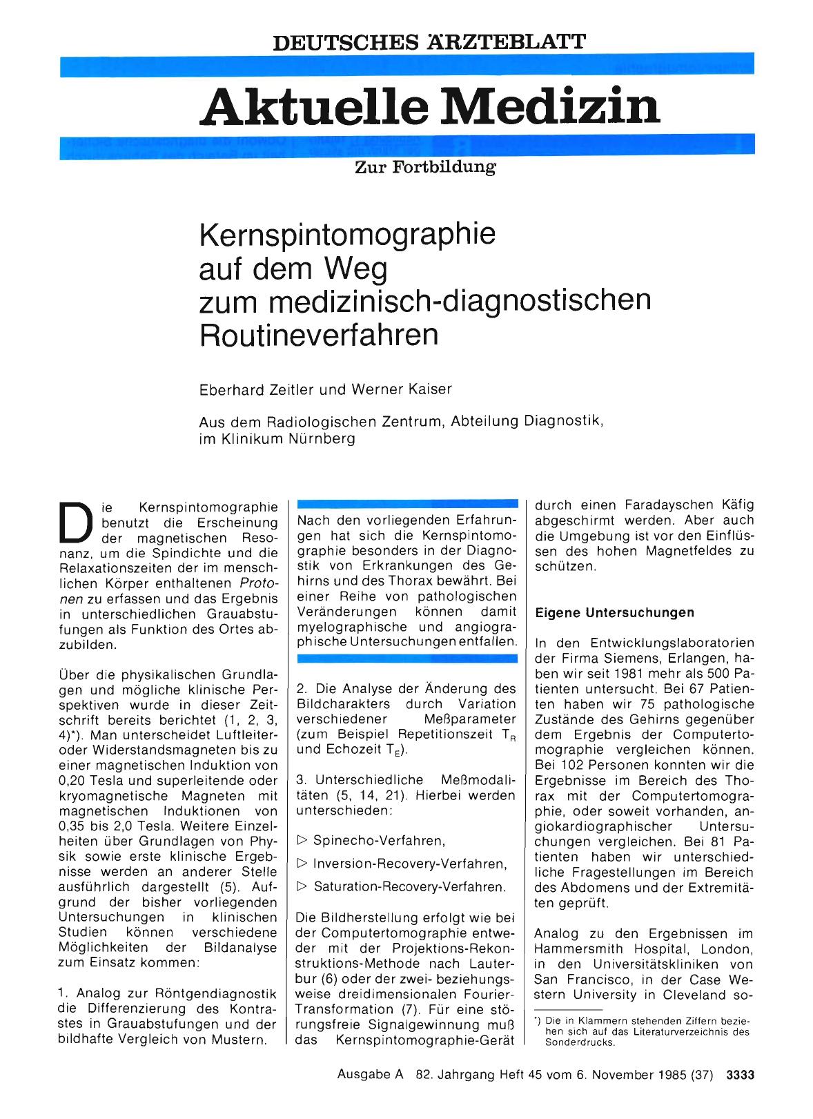 Vorschauseite 1: Kernspintomographie auf dem Weg zum medizinisch-diagnostischen Routineverfahren