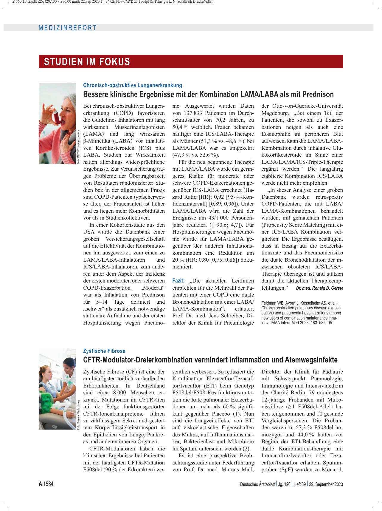 Vorschauseite 1: Chronisch-obstruktive Lungenerkrankung: Bessere klinische Ergebnisse mit der Kombination LAMA/LABA als mit Prednison