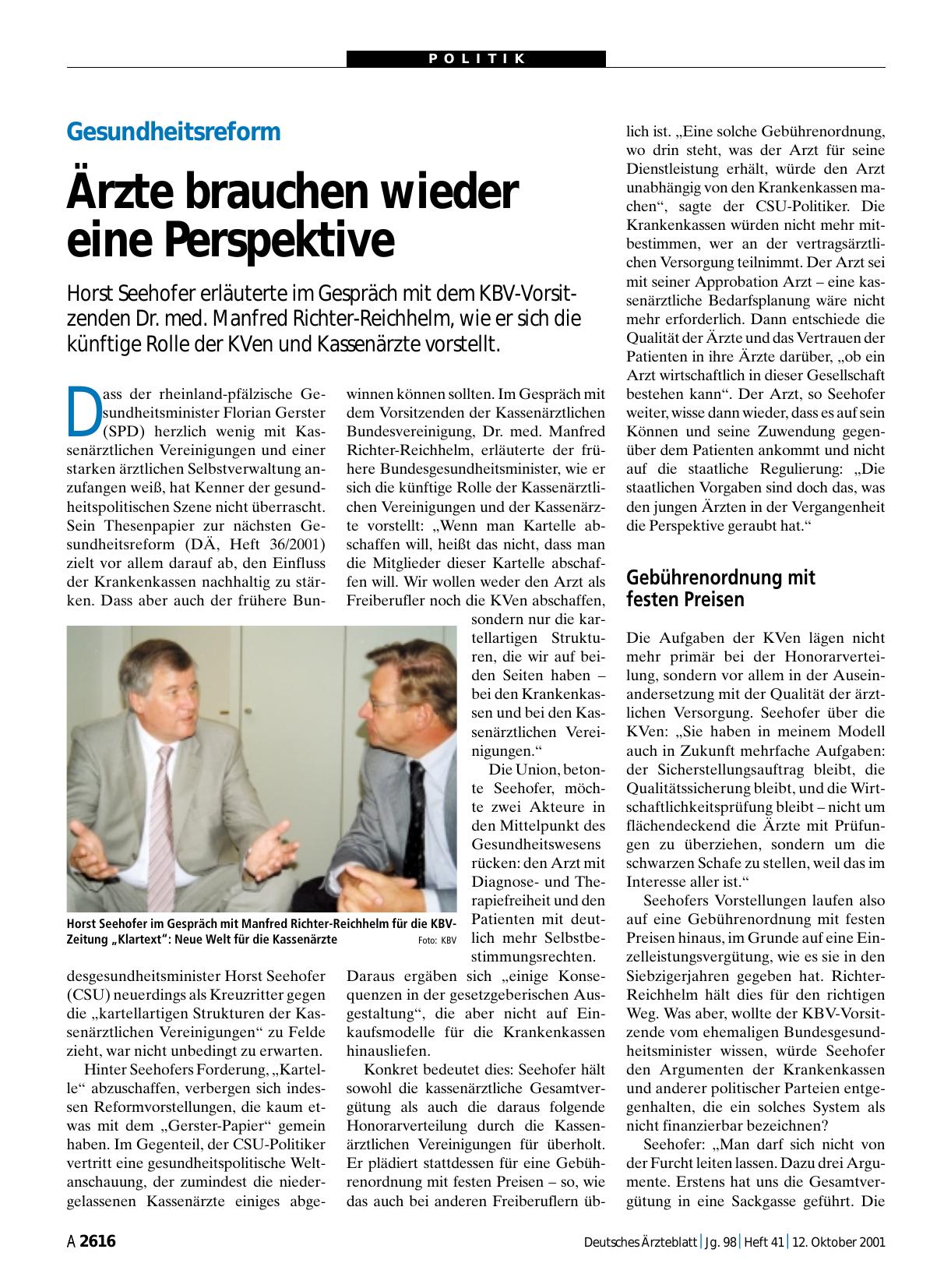 Vorschauseite 1: Gesundheitsreform: Ärzte brauchen wieder eine Perspektive