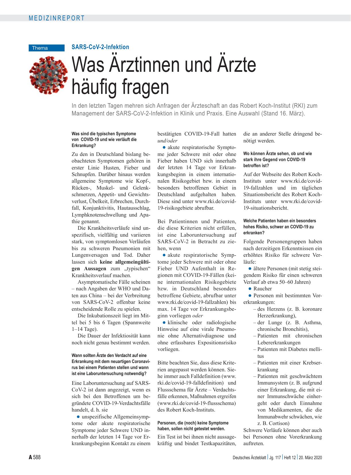 Vorschauseite 1: SARS-CoV-2-Infektion: Was Ärztinnen und Ärzte häufig fragen