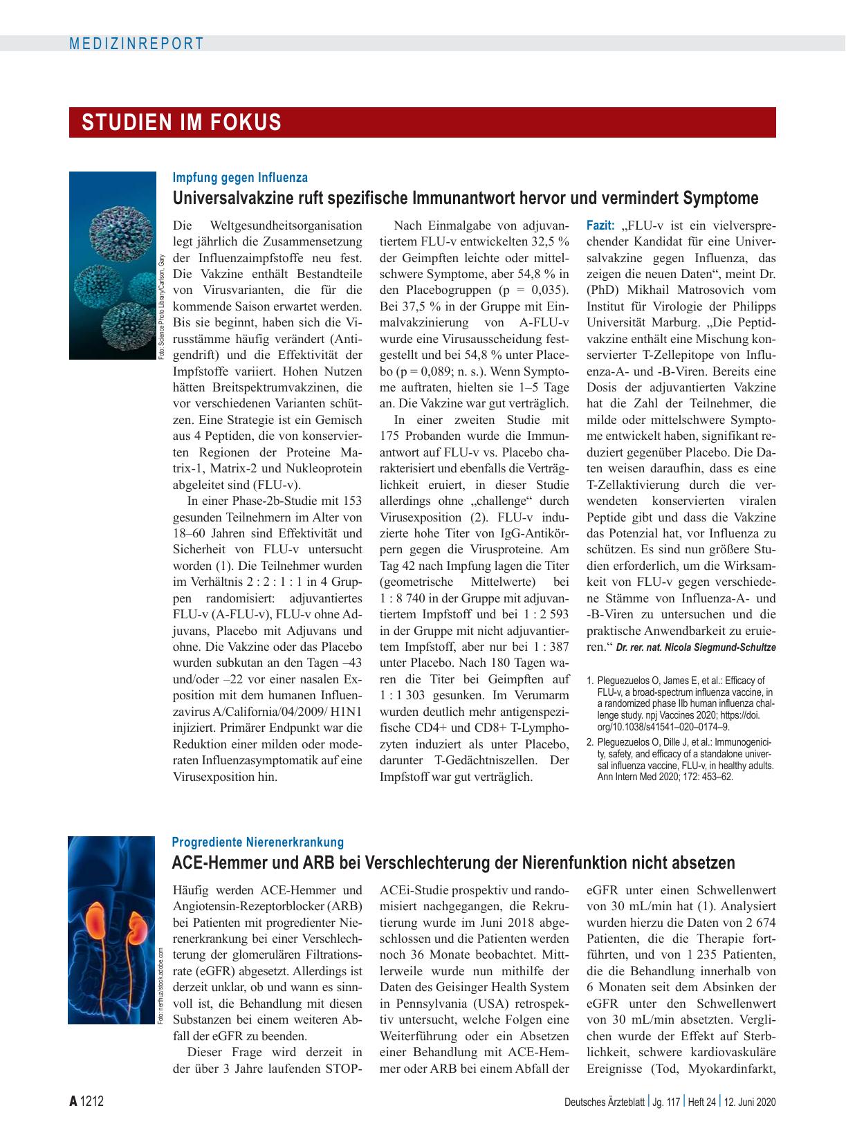 Vorschauseite 1: Progrediente Nierenerkrankung: ACE-Hemmer und ARB bei Verschlechterung der Nierenfunktion nicht absetzen