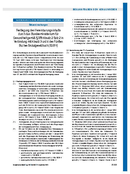 Vorschauseite 1: Festlegung des Vereinbarungsinhalts durch das Bundesministerium für Gesundheit gemäß § 378 Absatz 2 Satz 2 in Verbindung mit Absatz 3 und 4 des Fünften Buches Sozialgesetzbuch (SG…